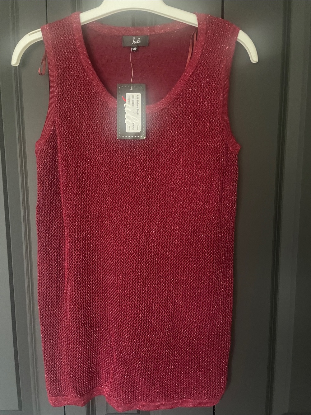 Sleeveless Knit Tank in Burgundy/Red Sparkle